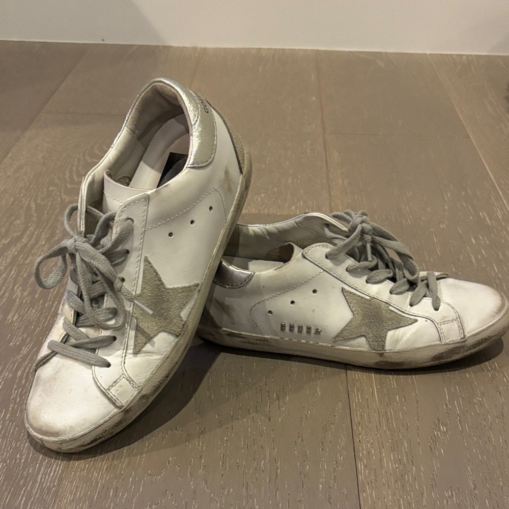 Authentic Golden Goose White and Silver Sneakers